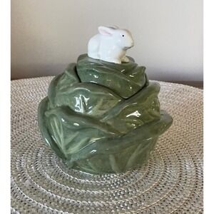 Department 56 Cabbage Leaf Rabbit Ceramic Candle & Holder Easter Farmhouse NEW